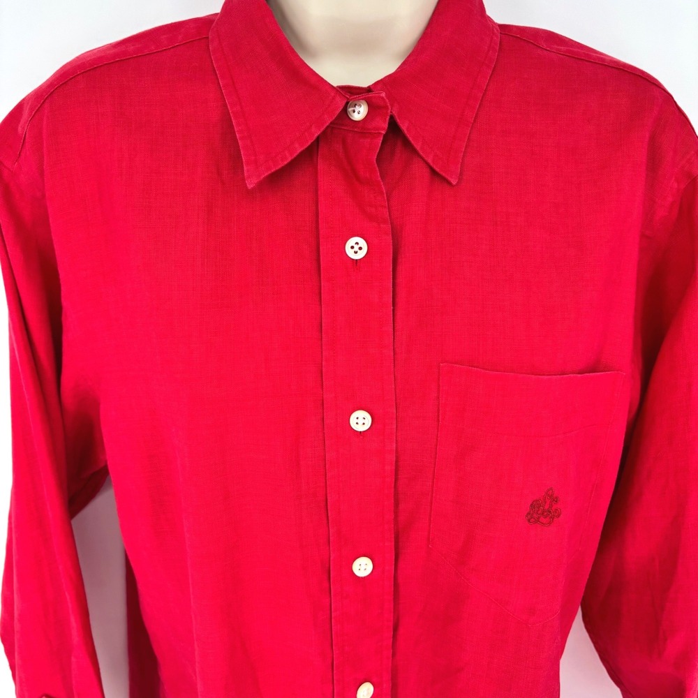 Lauren Ralph Lauren Red 100% Linen Button Down Shirt Small LRL Monogram Classic